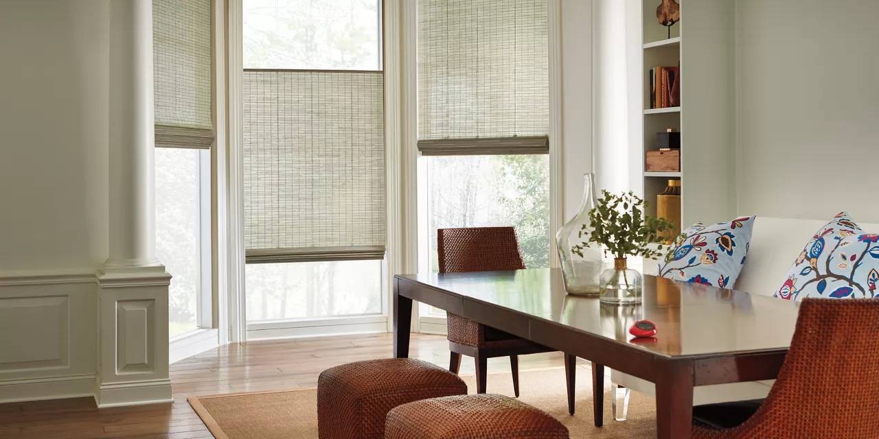 Hunter Douglas Provenance® Woven Wood Shades for bay windows near Richardson, Texas (TX)