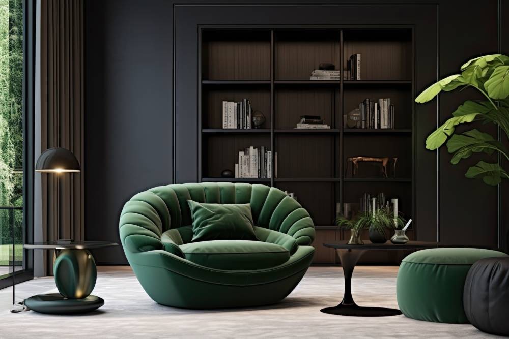 Green chair and ottoman in a study near Richardson, Texas (TX)